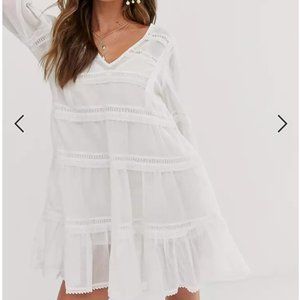 Free People Berlin Tiered Embroidered Mini Dress, White, XS